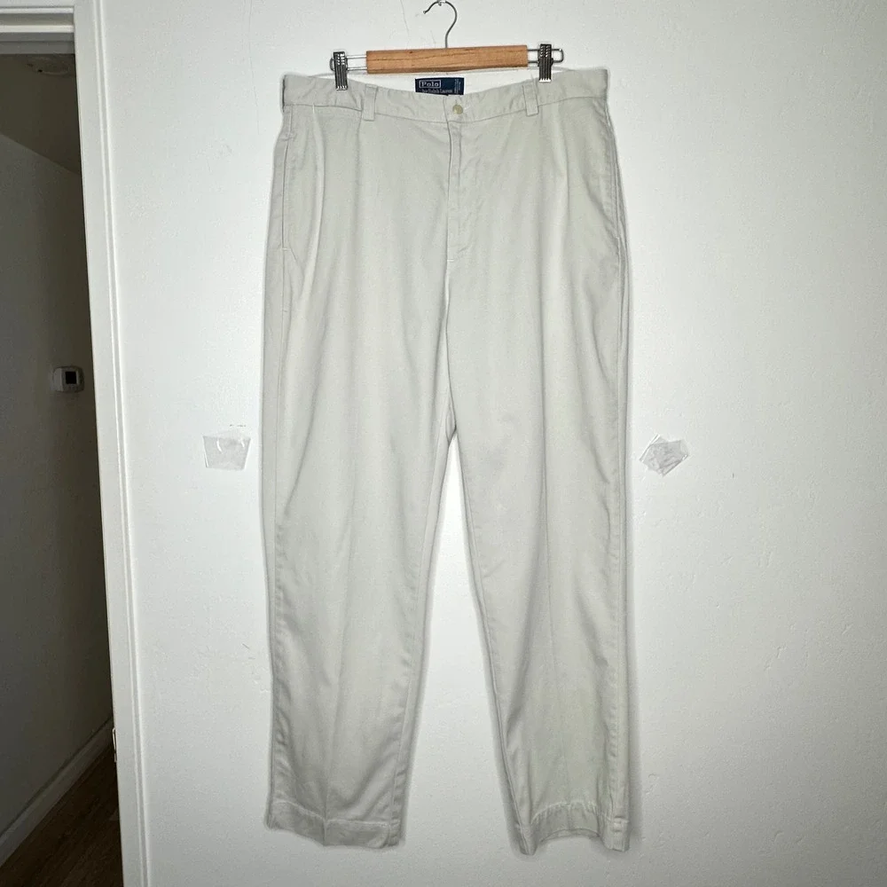 Polo Ralph Lauren Mens Classic Chino Philip Pants Cotton Beige Trousers Waist 38